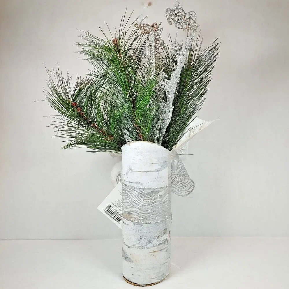 Gold Cream Holiday Christmas Flower Floral Bouquet Arrangement Poinsettia Birch